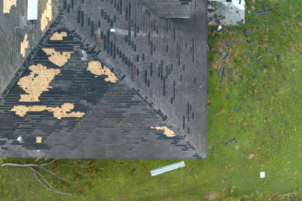 A home with storm roof damage