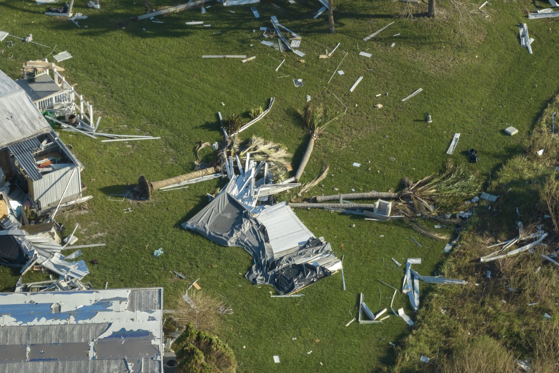 Debris of a building damaged by a storm