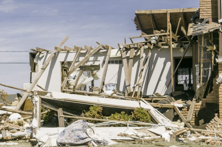 A building destroyed by severe wind