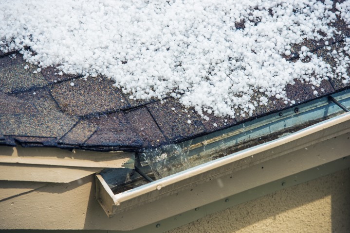 Hail on the roof of a building