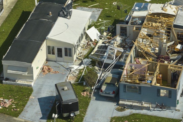 A trailer left unihabitable after a storm