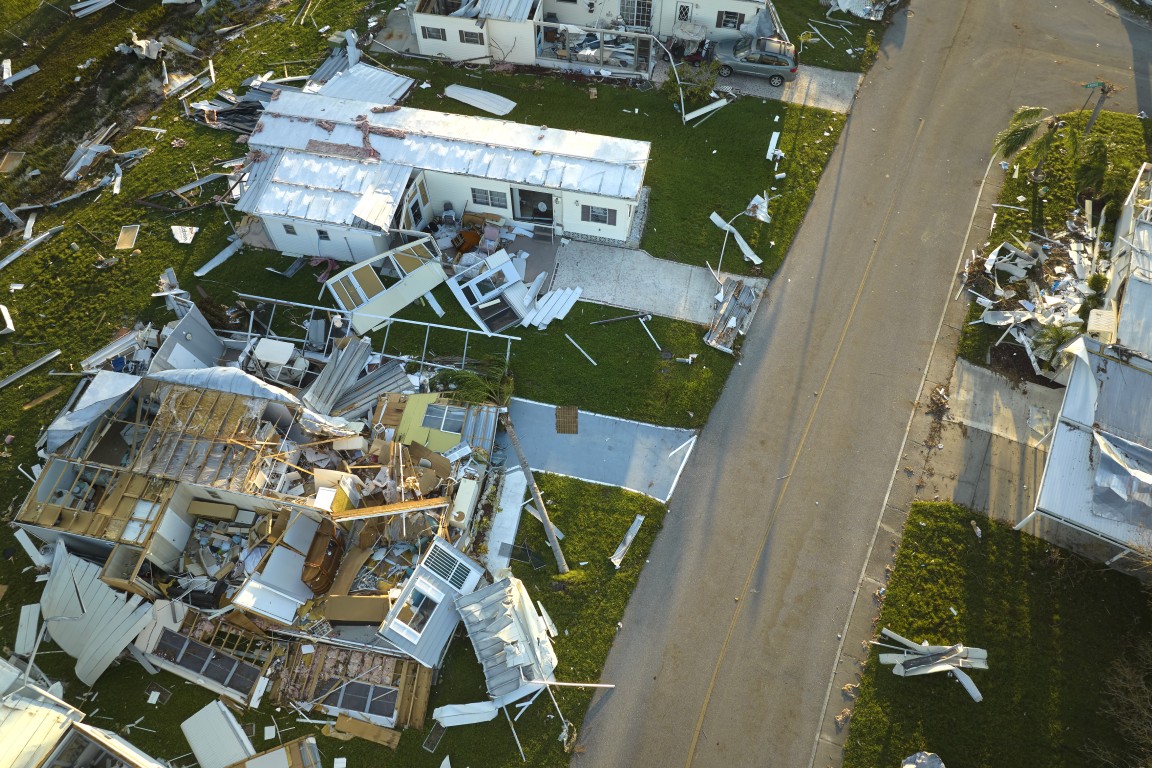 Houses destroyed by a storm