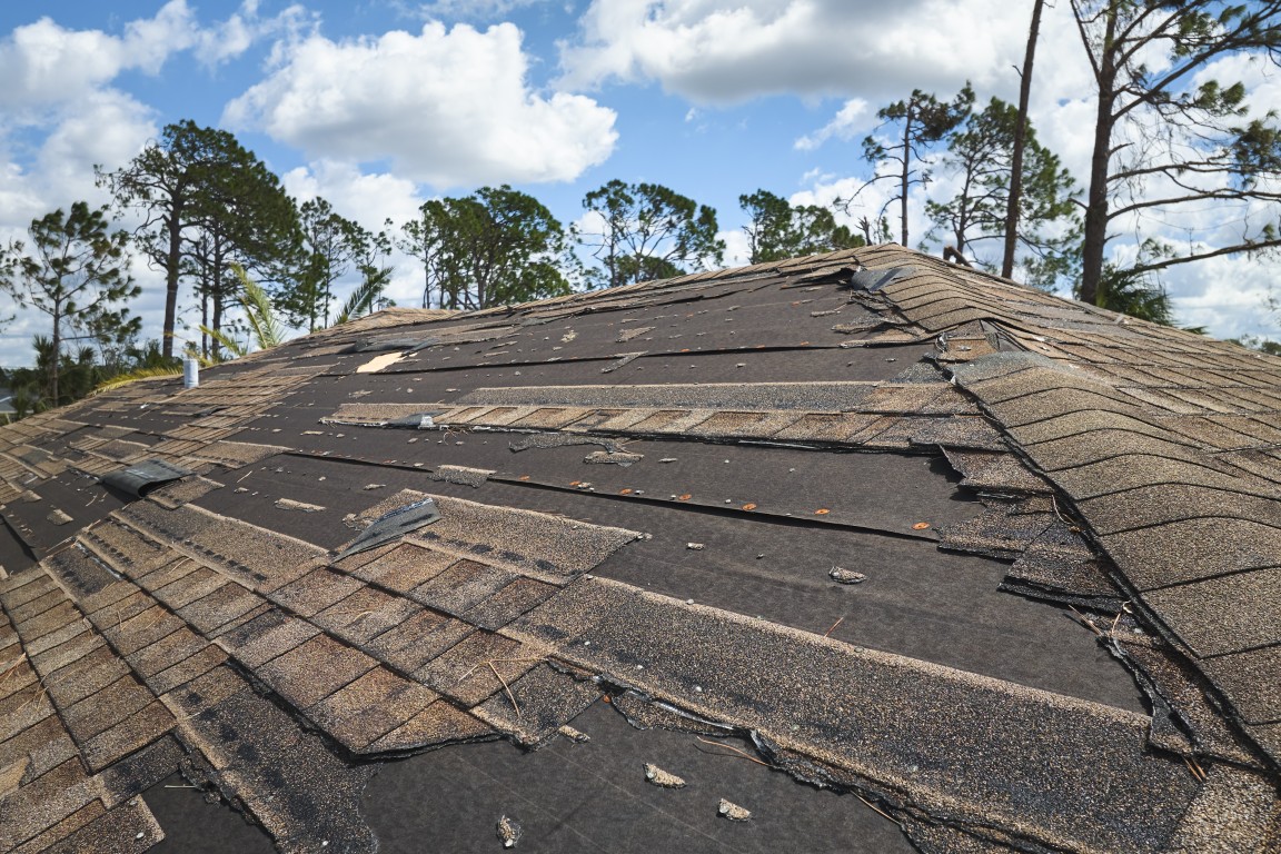 A house with a damaged roof