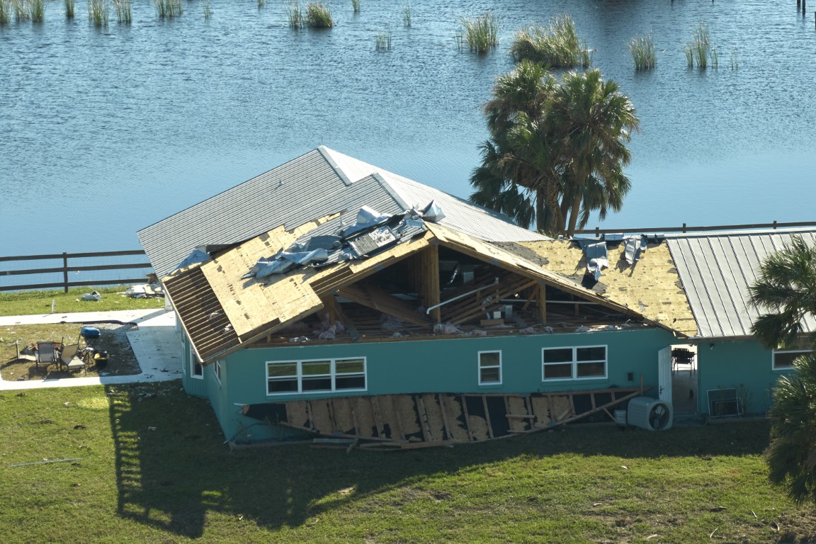 A house with storm damage